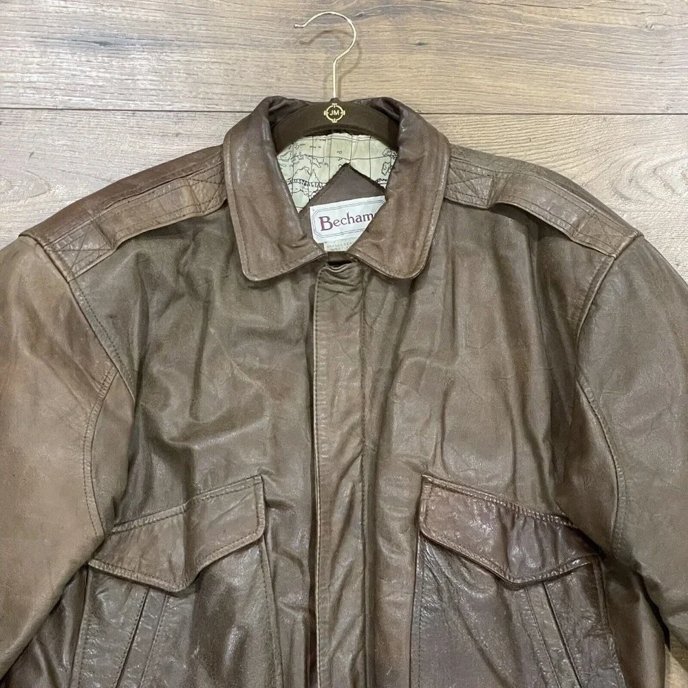 Bechamel Brown Leather Bomber Jacket - Picture 2 of 14